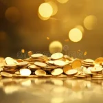 bright background falling gold coins light yellow gold style investment profit rain falling gold coins 290941247
