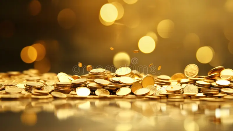 bright background falling gold coins light yellow gold style investment profit rain falling gold coins 290941247